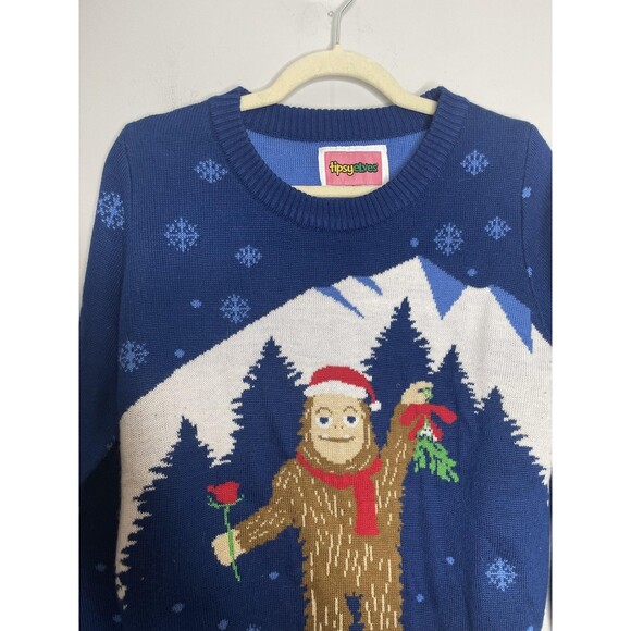 Tipsy Elves Sweater Mens Large Blue Bigfoot Sasquatch Christmas Ugly Holiday - Picture 4 of 9